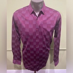 Deniko shirt button front burgundy checker modern fit